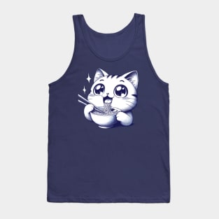 Cute Anime Kawaii Neko Cat Eating Ramen Noodles Tank Top